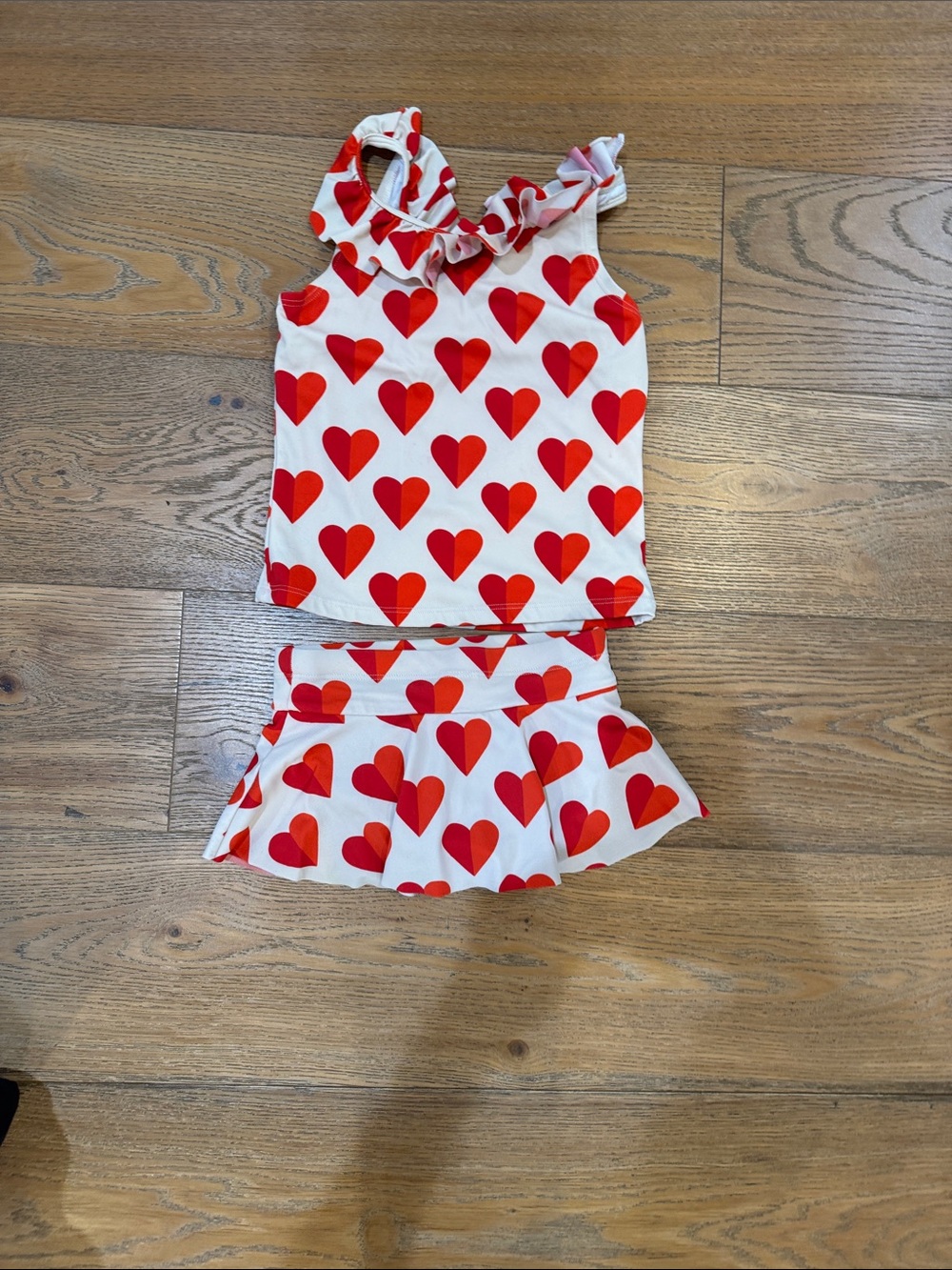 Hanna Andersson White Tankini Set with Red Heart Print